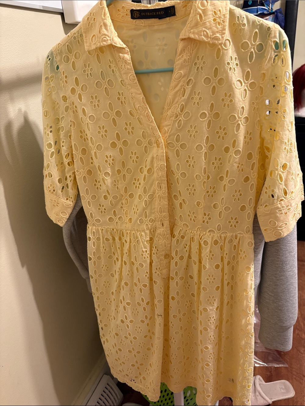 Outback Red Pale Yellow Eyelet Mini Shirt Dress